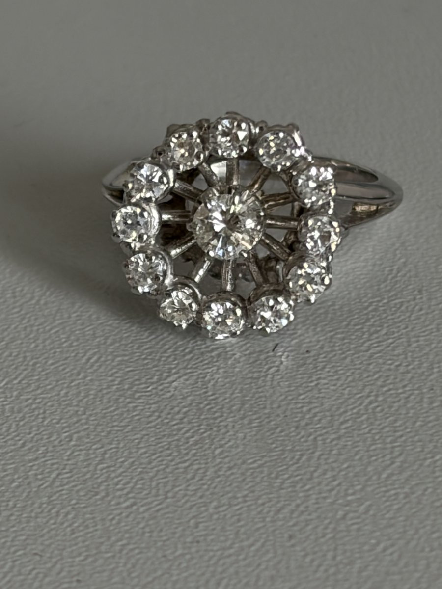 7638 - Bague Fleur Vintage Or Gris Platine Diamants-photo-2
