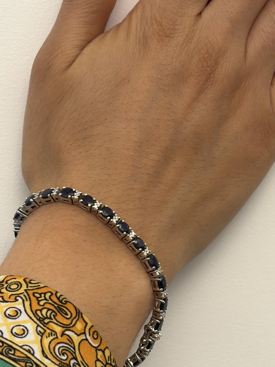 P3106 - Bracelet Rivière Or Gris Saphirs Diamants-photo-3