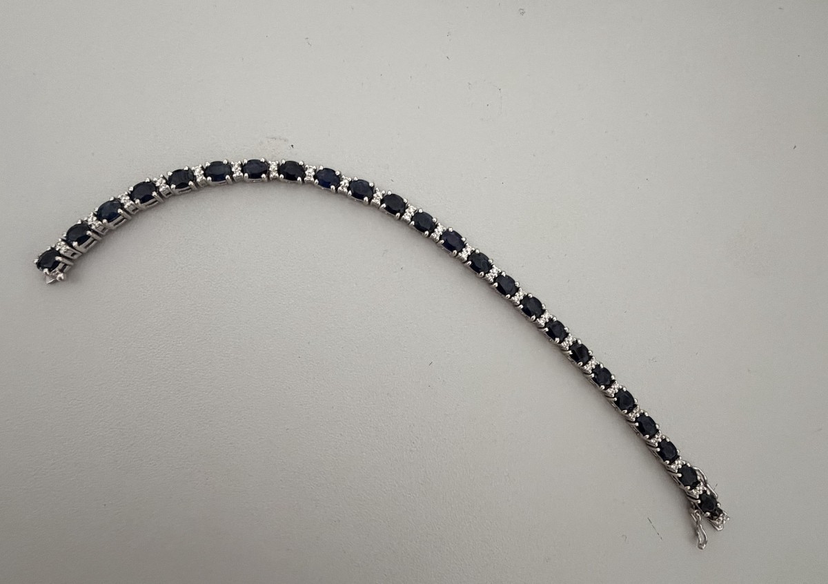 P3106 - Bracelet Rivière Or Gris Saphirs Diamants
