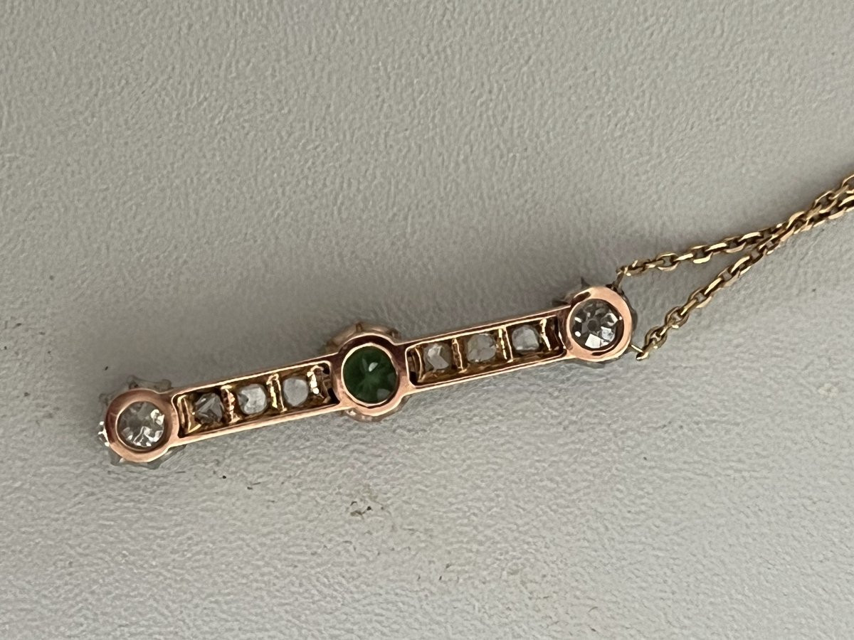 1041 - Yellow Gold Garnet Tsavorite Diamond Pendant With Chain-photo-2