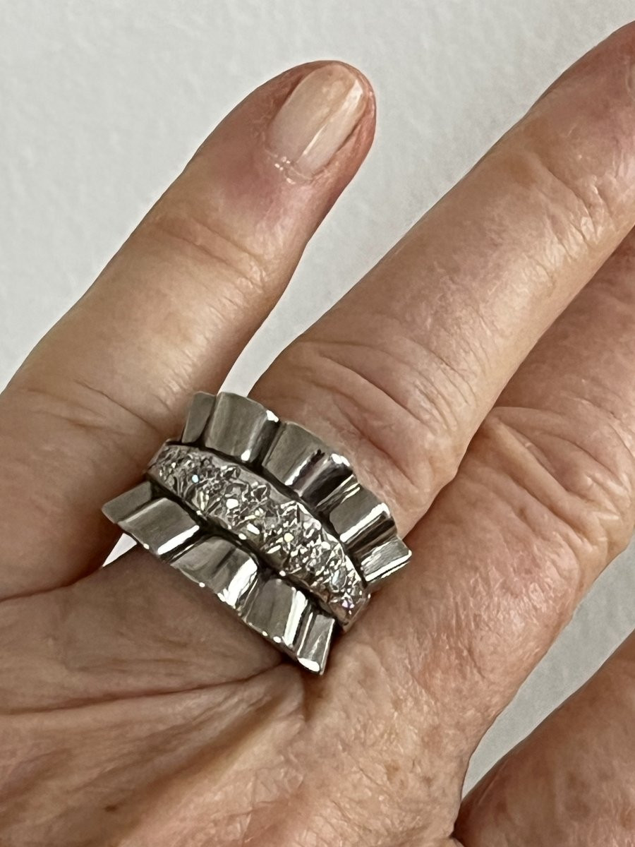 1565 - Importante Bague Vintage Platine Diamants-photo-4