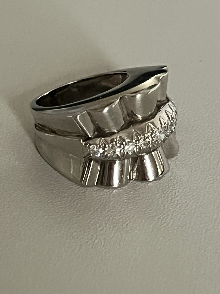 1565 - Importante Bague Vintage Platine Diamants-photo-1