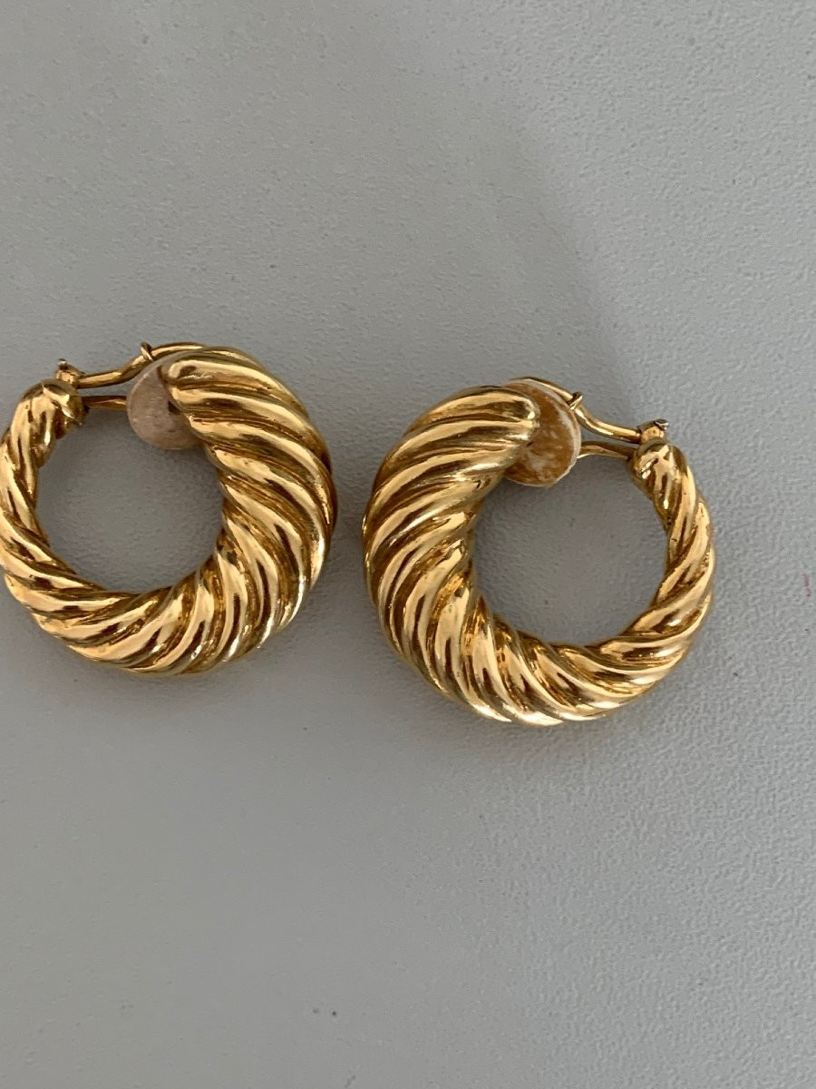 2134 - Boucles d'Oreilles Créoles Vintage Or Jaune Godronné-photo-3