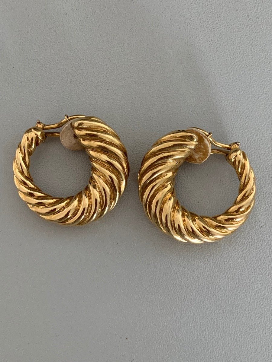 2134 - Boucles d'Oreilles Créoles Vintage Or Jaune Godronné