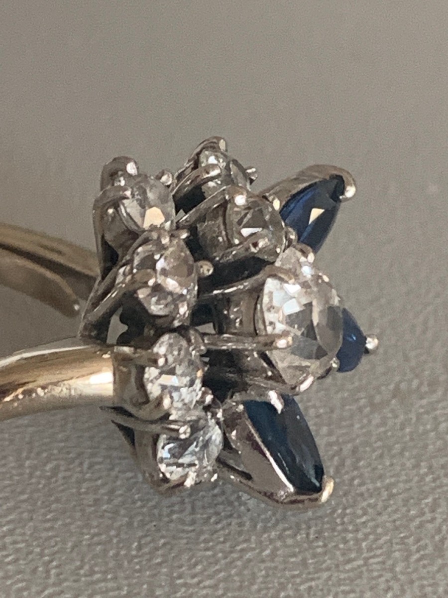 2621 - Vintage White Gold Ring Diamonds (1.60 Ct) Sapphires-photo-2