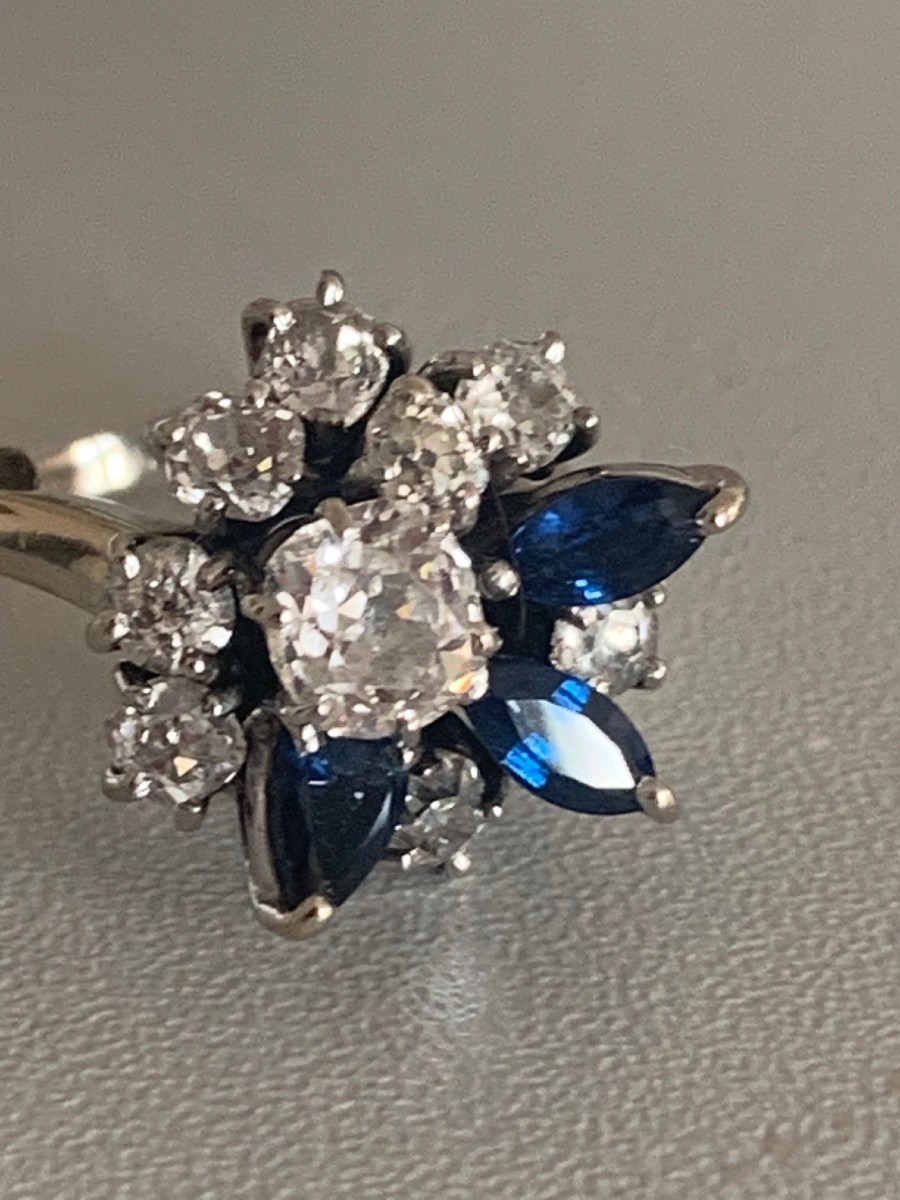 2621 - Vintage White Gold Ring Diamonds (1.60 Ct) Sapphires-photo-3