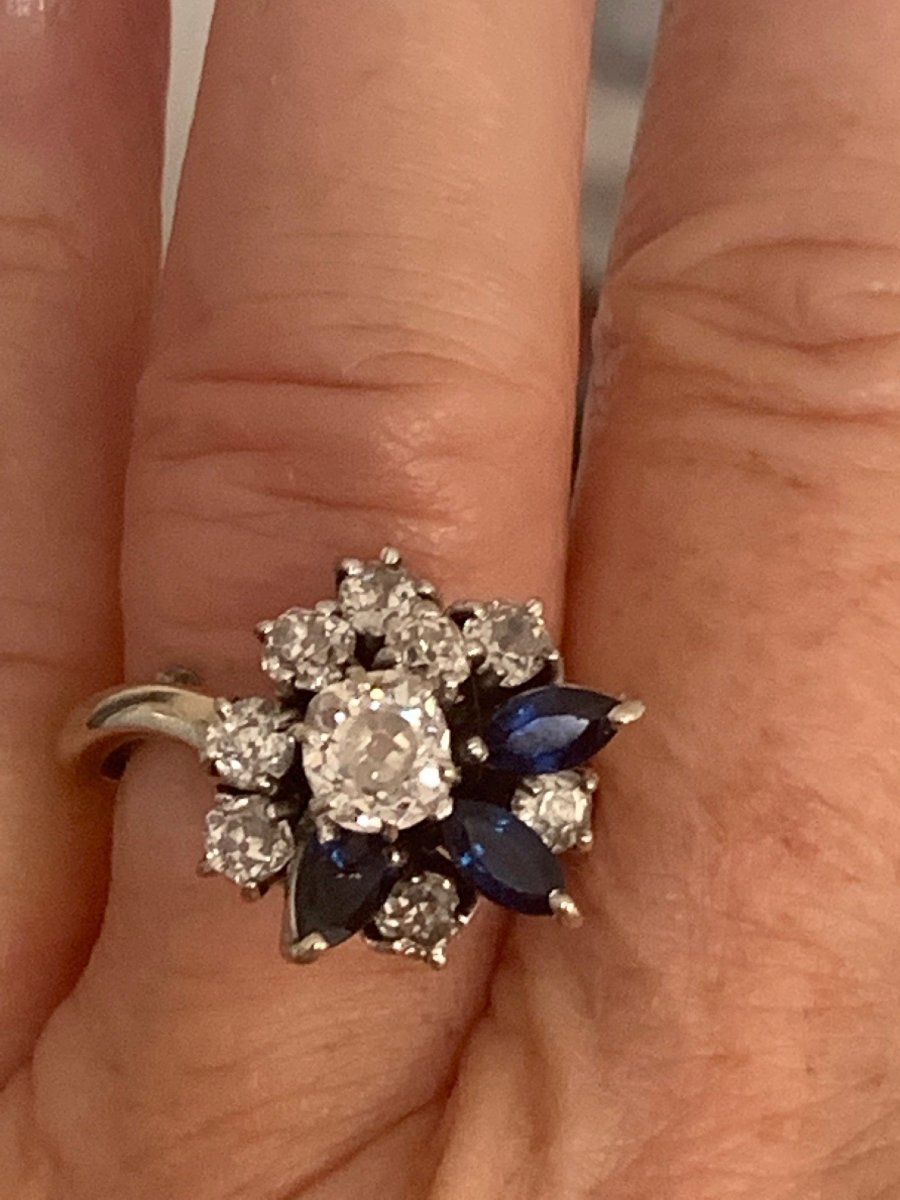 2621 - Vintage White Gold Ring Diamonds (1.60 Ct) Sapphires-photo-1