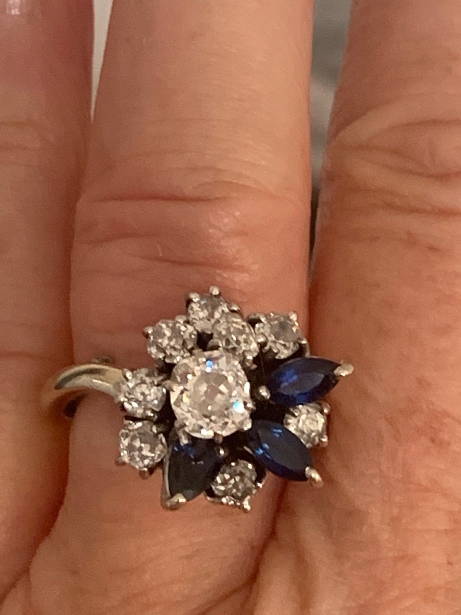 2621 - Vintage White Gold Ring Diamonds (1.60 Ct) Sapphires-photo-2