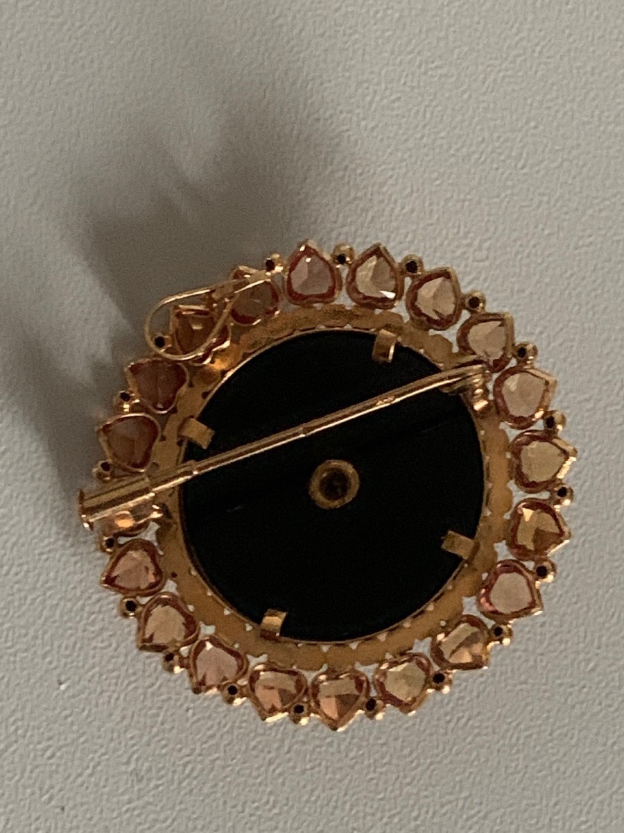 2700 - Broche Or Jaune Onyx Perle Citrines-photo-2