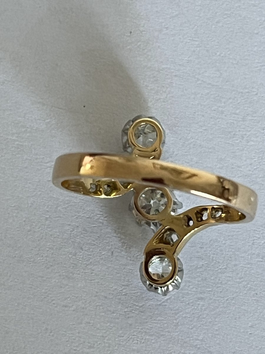 2713 - Bague Ancienne Vous & Moi Or Jaune et Gris Diamants-photo-3