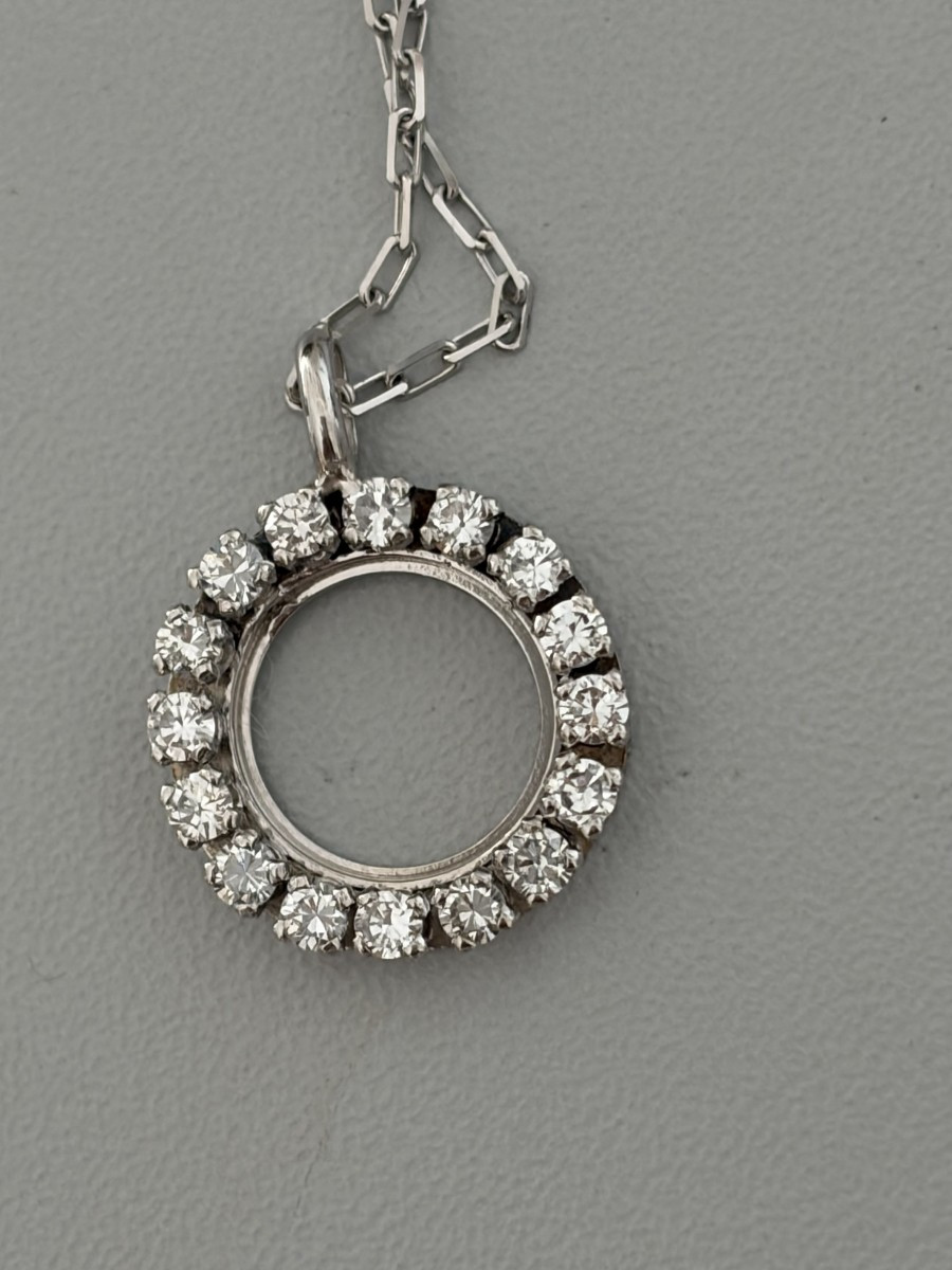 3265 - Pendentif Rond Or Gris Diamants-photo-1