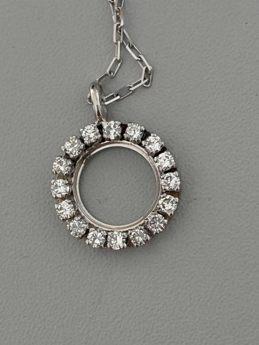 3265 - Pendentif Rond Or Gris Diamants