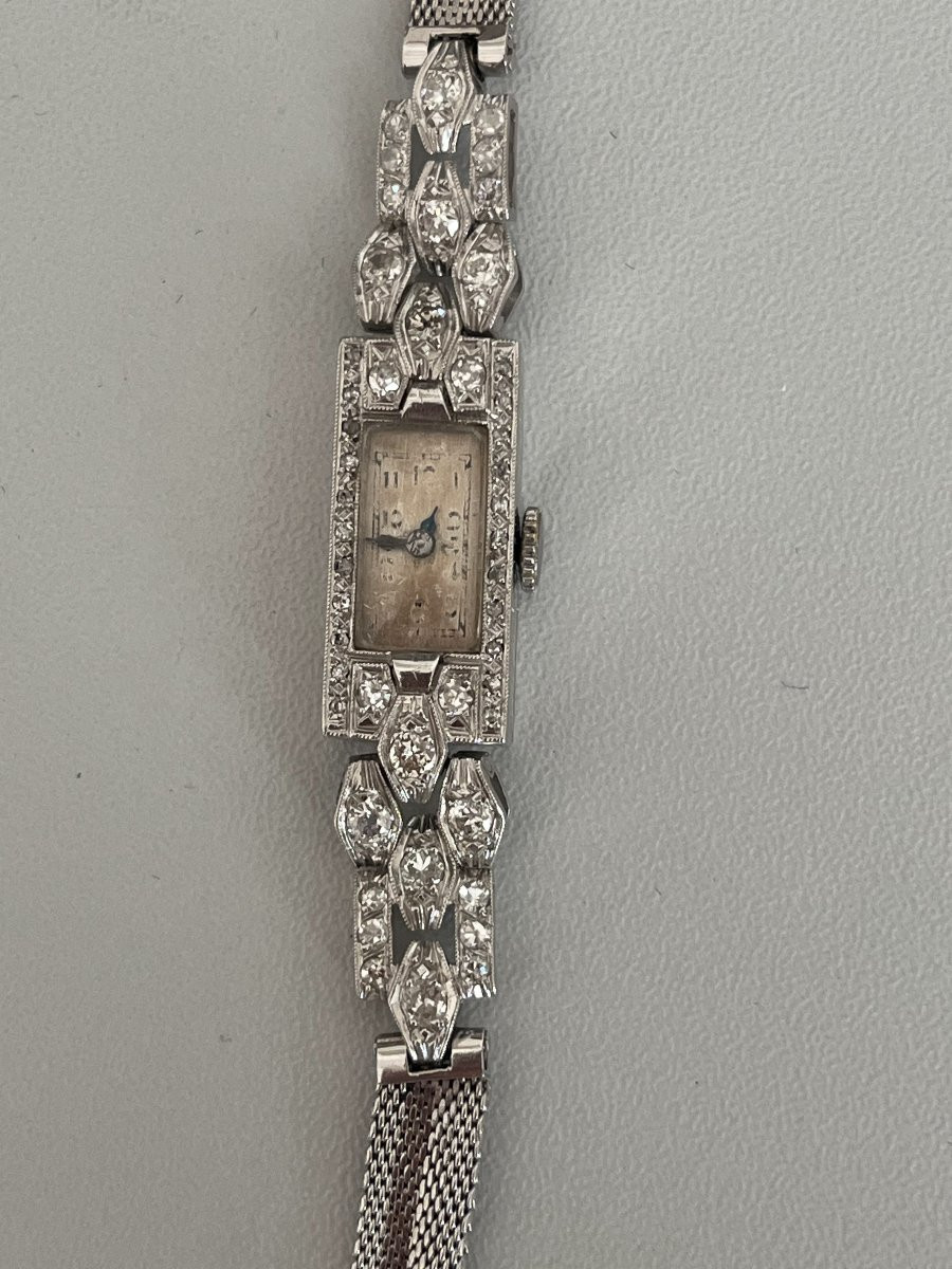 3270 - Montre Dame Art Deco Platine Diamants-photo-3
