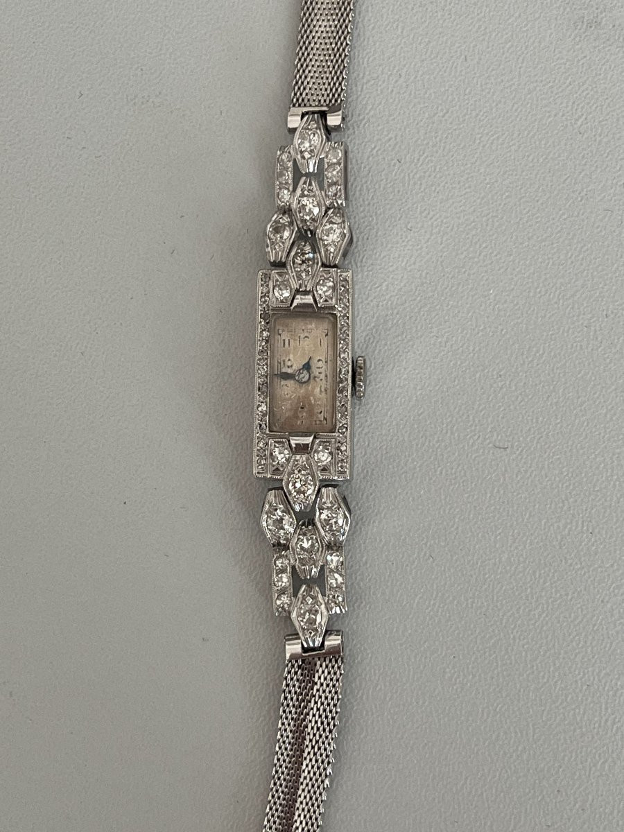 3270 - Montre Dame Art Deco Platine Diamants-photo-4