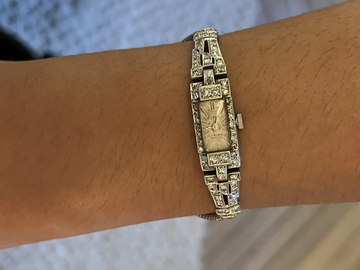 3270 - Montre Dame Art Deco Platine Diamants-photo-3