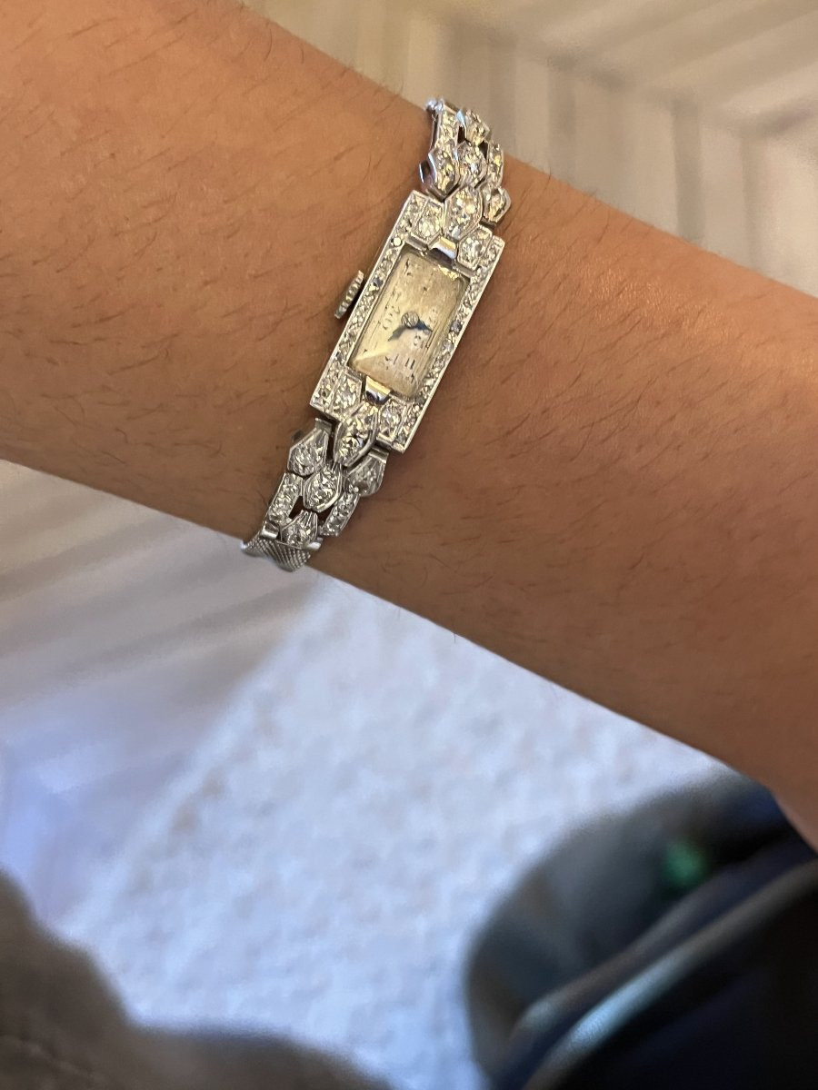3270 - Montre Dame Art Deco Platine Diamants-photo-4