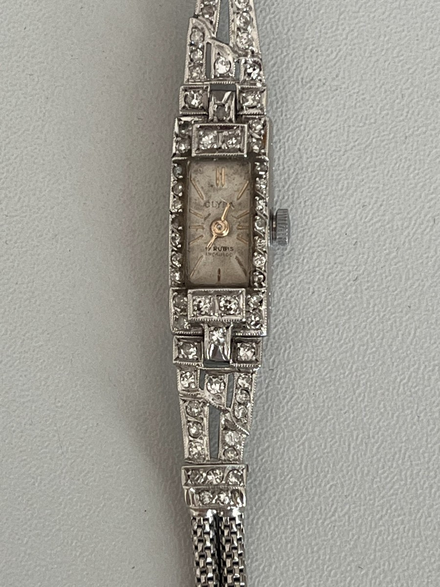 3270 - Montre Dame Art Deco Platine Diamants