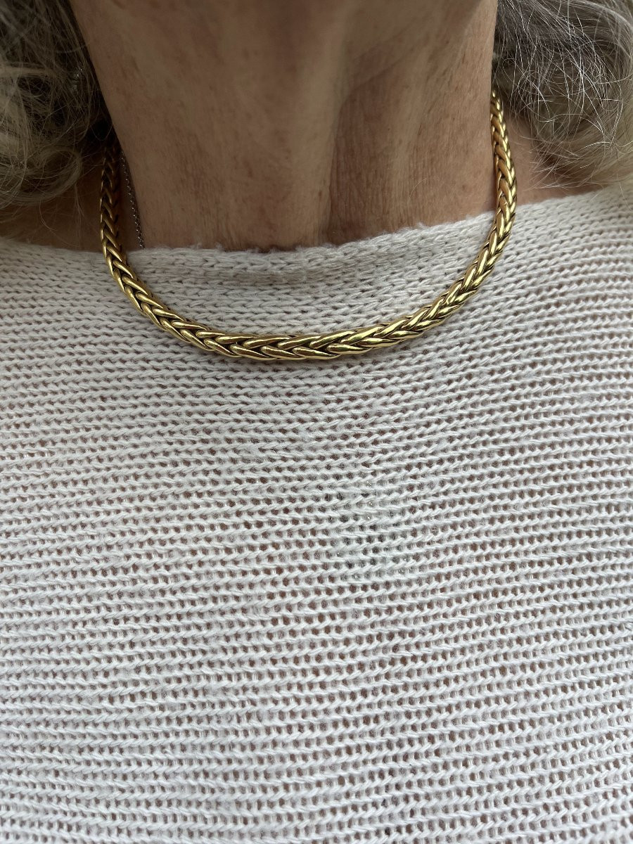 6893 - Vintage Yellow Gold Palm Mesh Necklace-photo-2