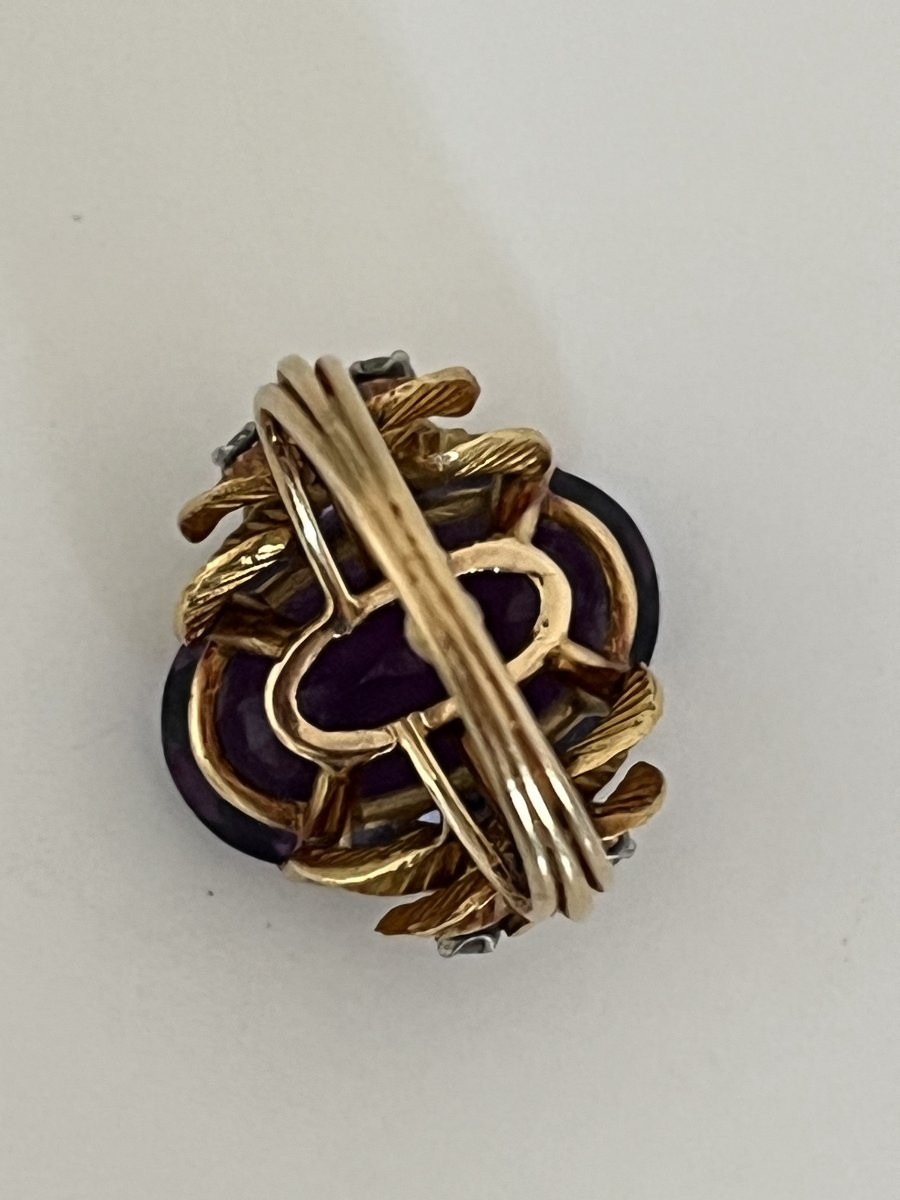 6954b - Important Vintage Ring Yellow Gold Amethyst 10.00 Ct Diamonds-photo-2