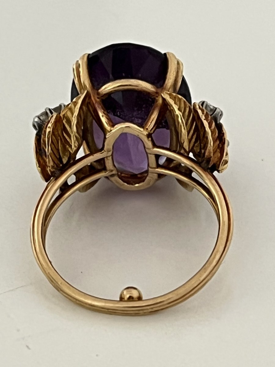 6954b - Important Vintage Ring Yellow Gold Amethyst 10.00 Ct Diamonds-photo-3
