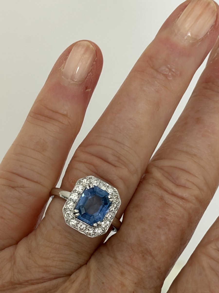 7000 - Bague Or Gris Saphir Ceylan Non Chauffé 3,00 ct Diamants-photo-2