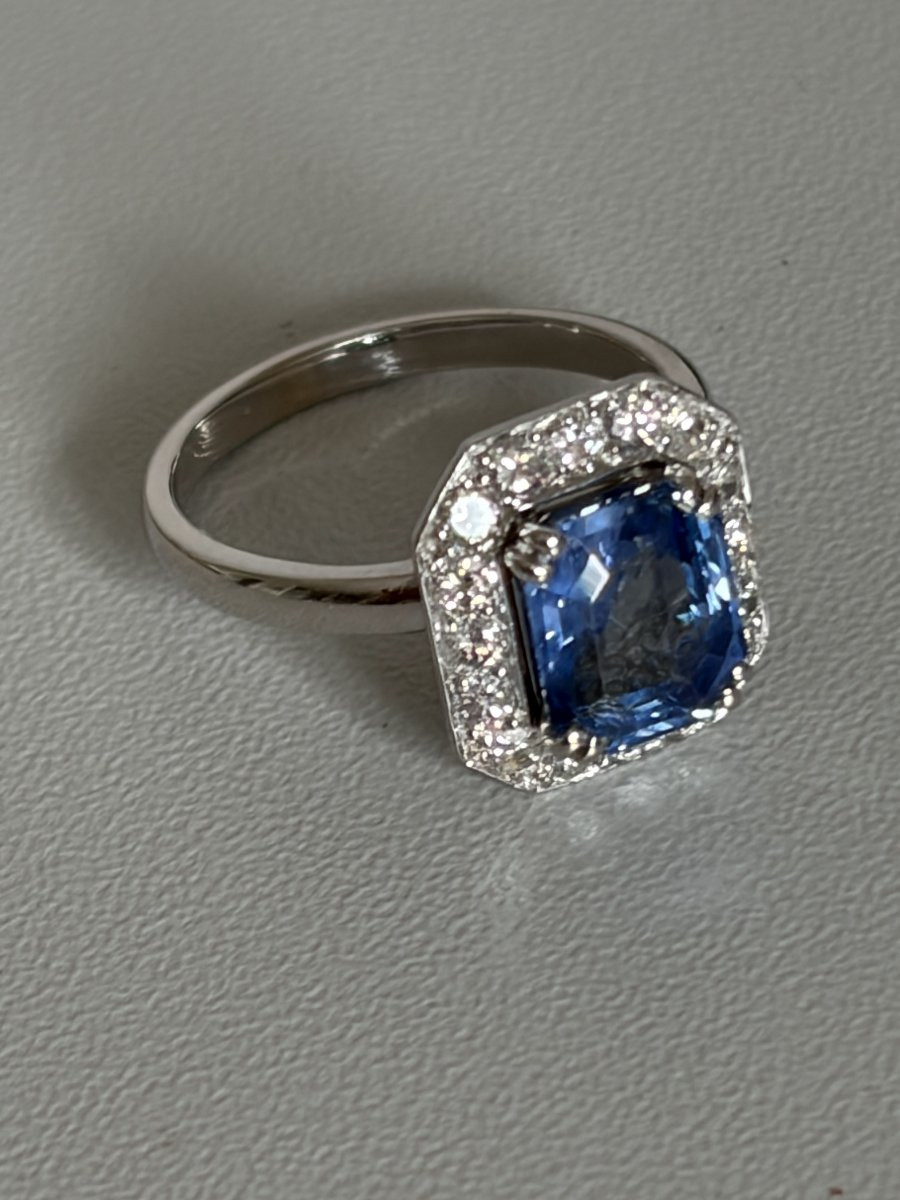 7000 - Bague Or Gris Saphir Ceylan Non Chauffé 3,00 ct Diamants-photo-1