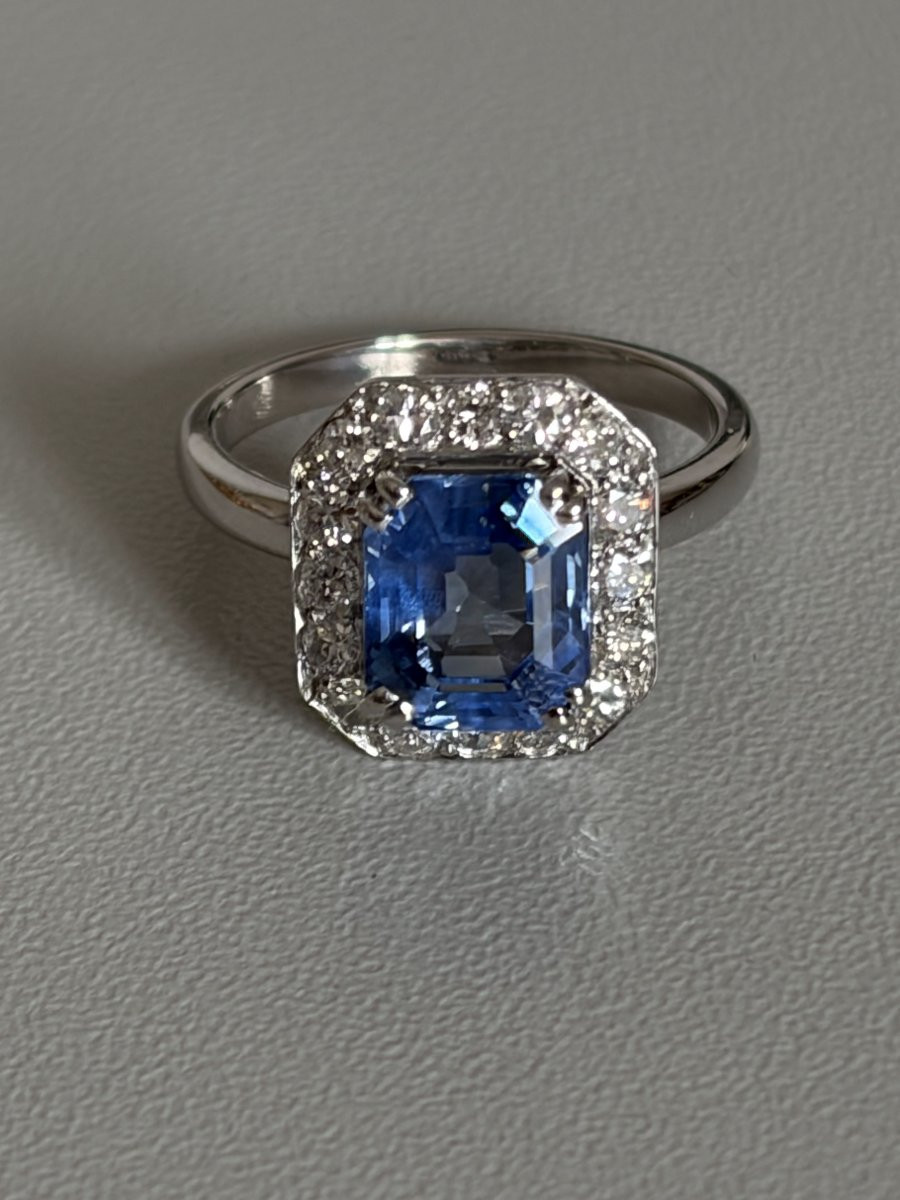 7000 - Bague Or Gris Saphir Ceylan Non Chauffé 3,00 ct Diamants-photo-2