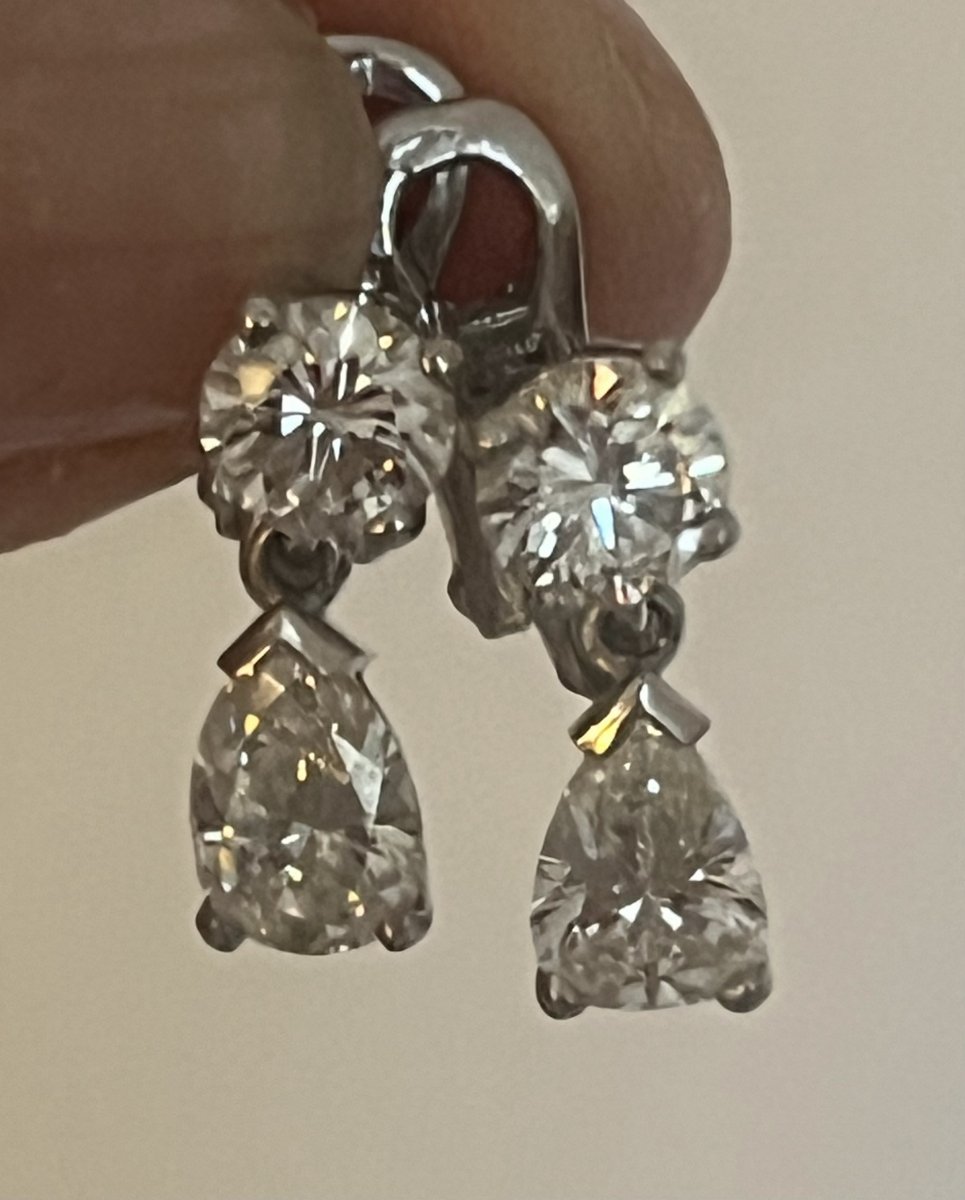 7226- Boucles d'Oreilles Pendantes Or Gris Diamants 2,50 ct-photo-3