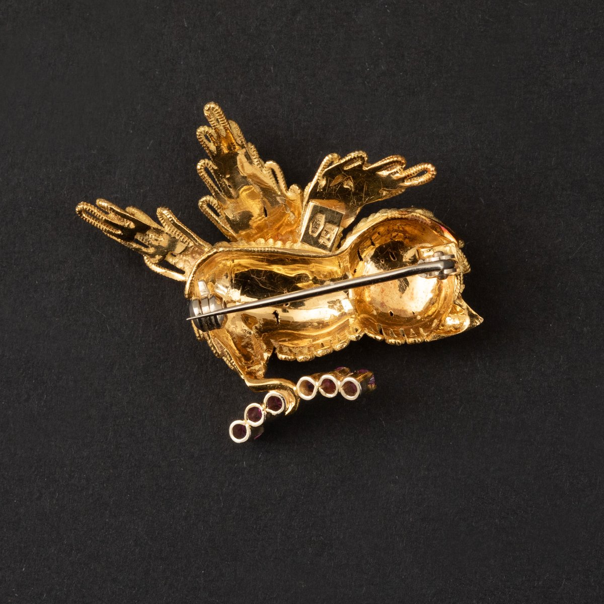 7240- Broche Oiseau Vintage Or Jaune Rubis-photo-2