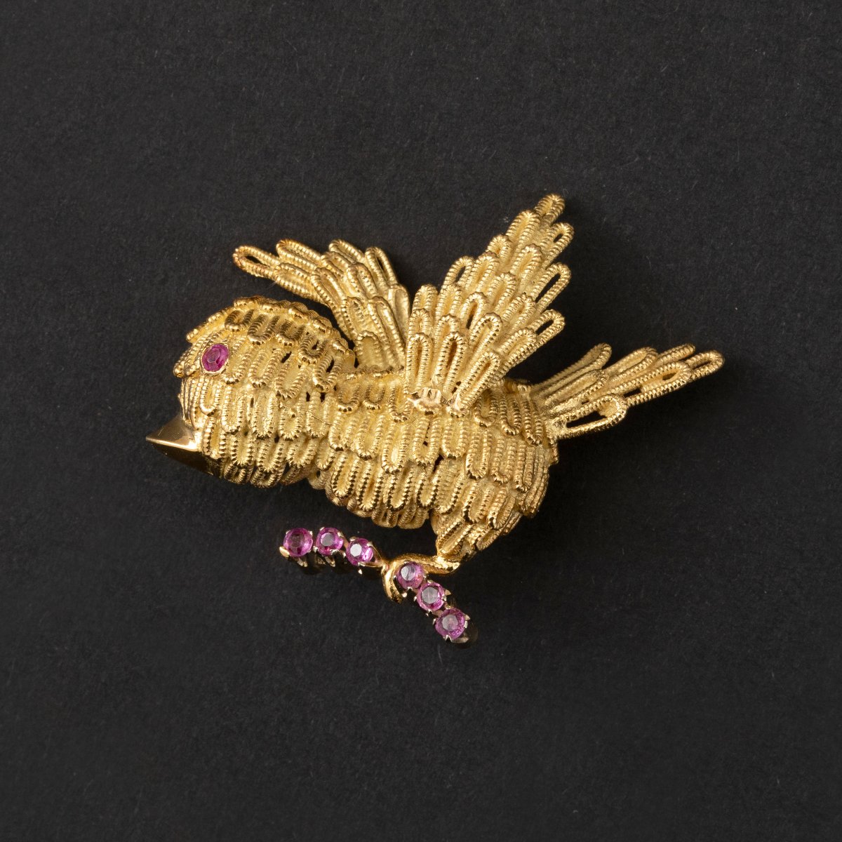 7240- Broche Oiseau Vintage Or Jaune Rubis
