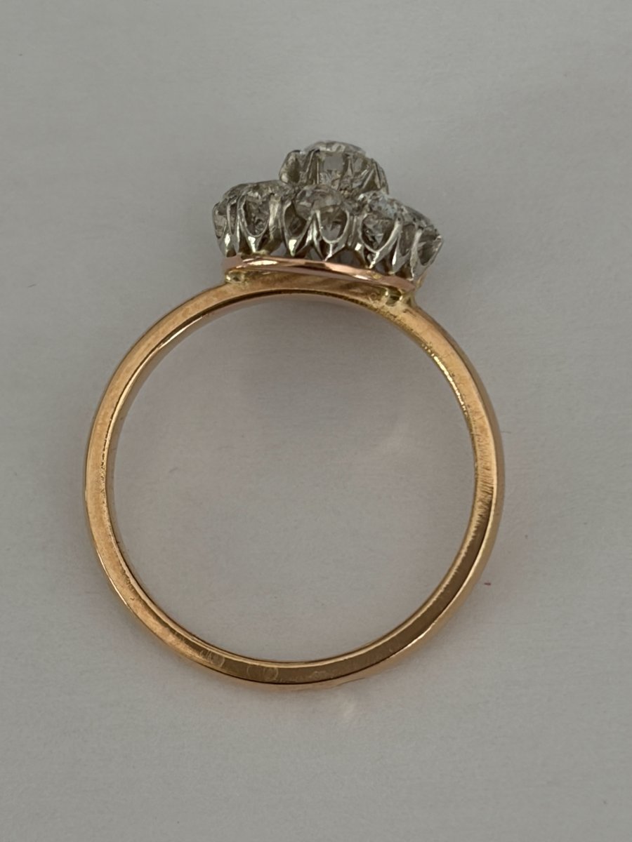 7584- Bague Marguerite Ancienne Or Jaune Platine Diamants-photo-4