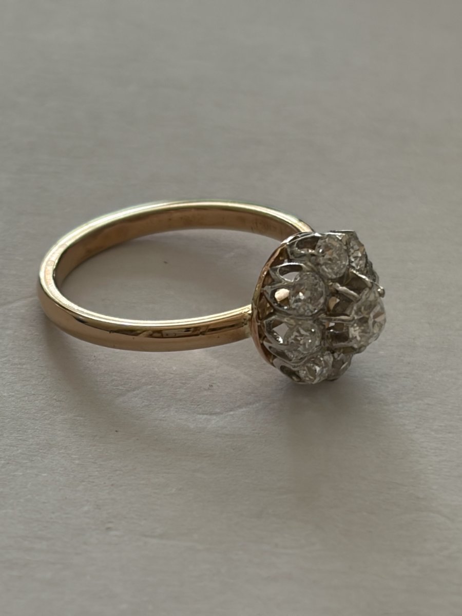 7584- Bague Marguerite Ancienne Or Jaune Platine Diamants-photo-2