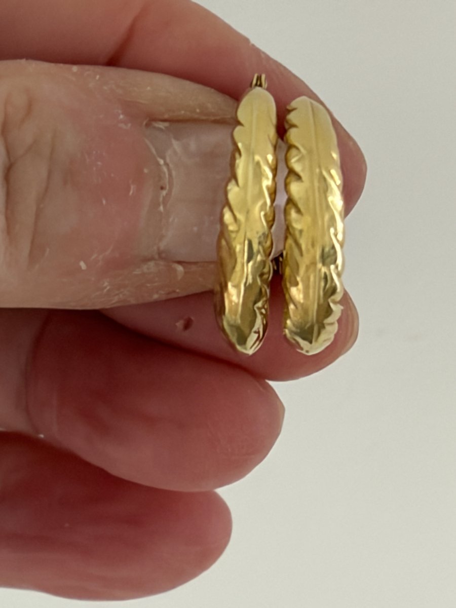 7589- Vintage Earrings Creoles Yellow Gold Godronné-photo-2