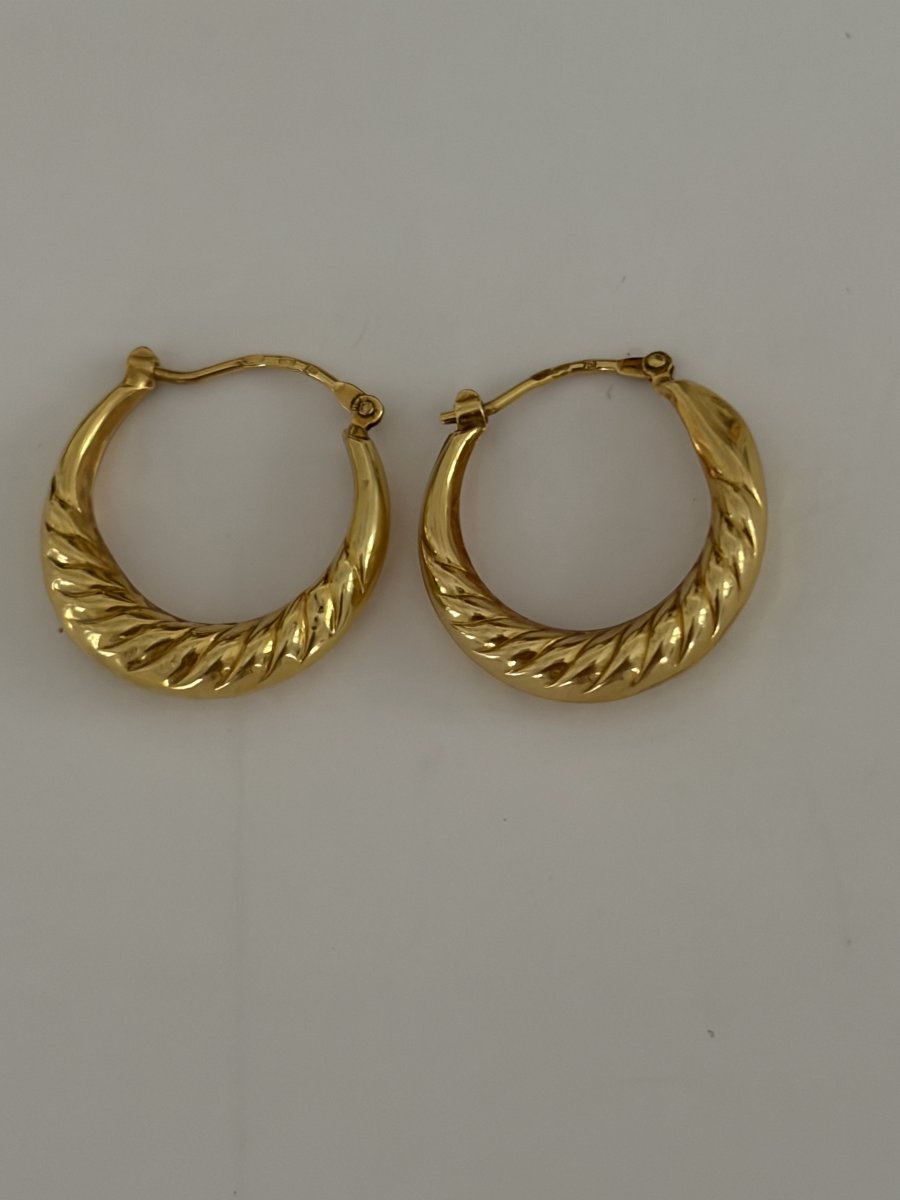 7589- Vintage Earrings Creoles Yellow Gold Godronné-photo-3