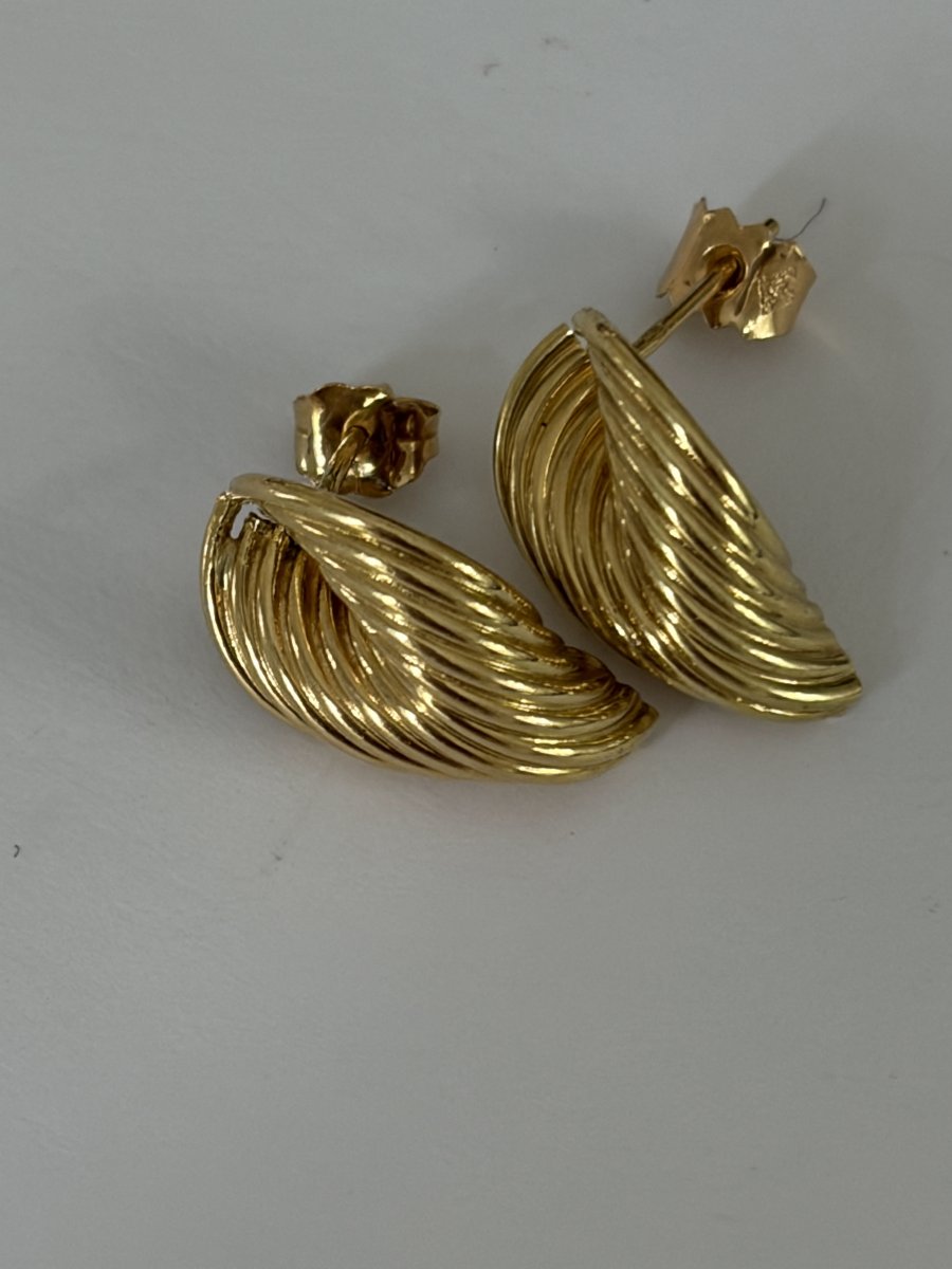 7590- Vintage Foliage Earrings Yellow Gold-photo-3