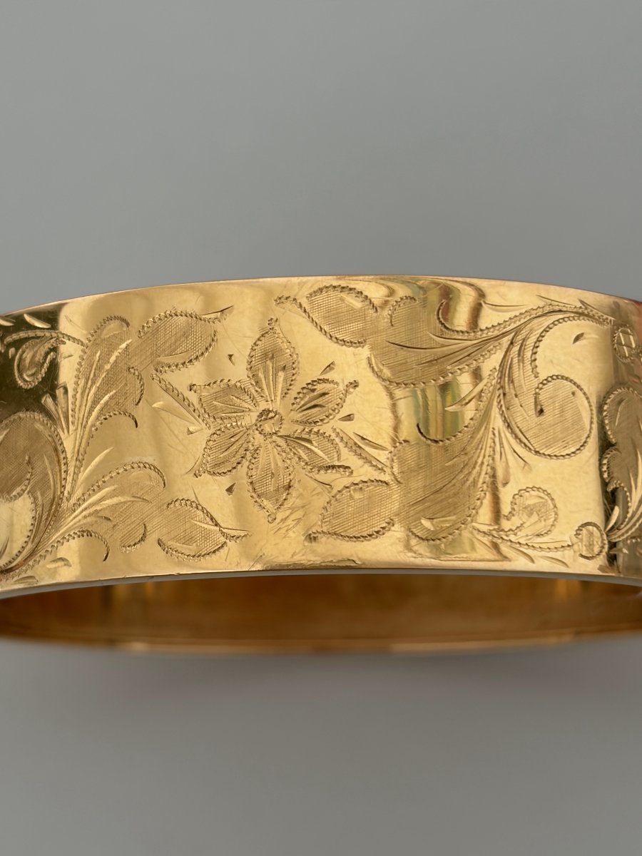 7595- Bracelet Manchette Rigide Or Jaune Ciselé-photo-4