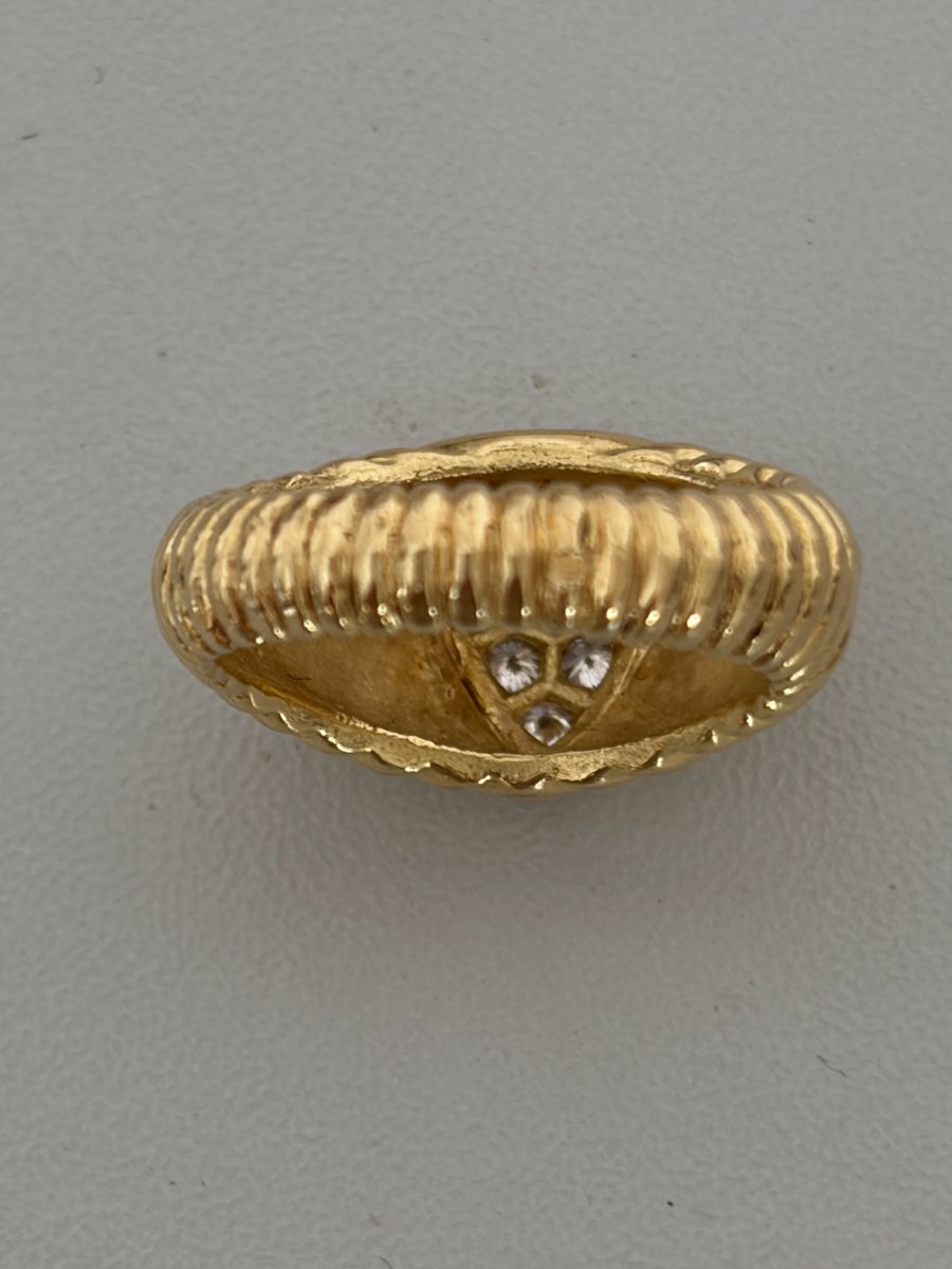 7596- Bague Chevalière Or Jaune Godronné Diamants-photo-3