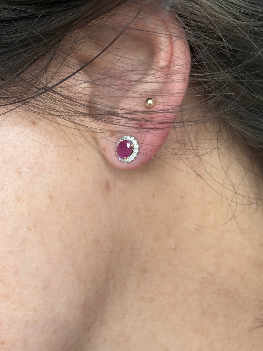 7598- Boucles d'Oreilles Or Gris Rubis Diamants-photo-3