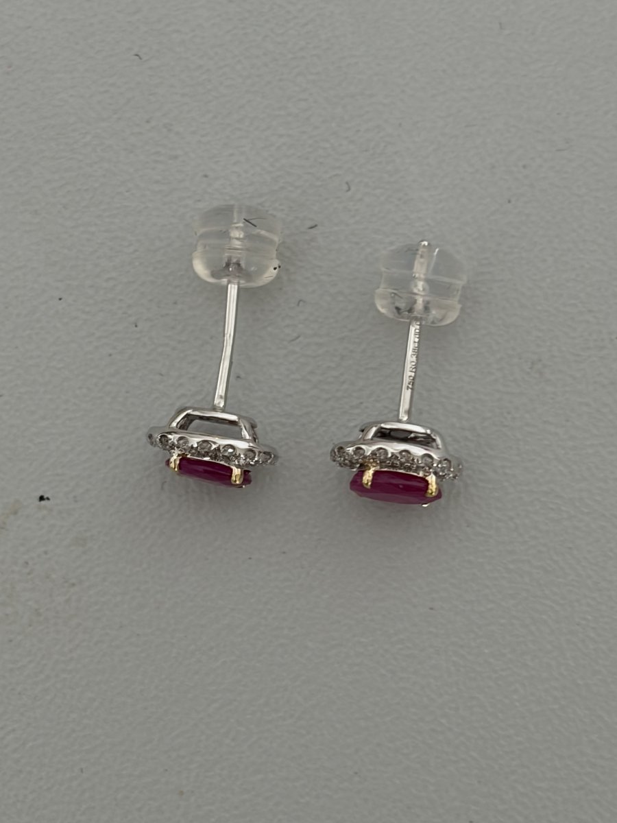 7598- Boucles d'Oreilles Or Gris Rubis Diamants-photo-4