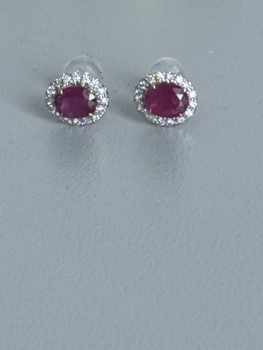 7598- Boucles d'Oreilles Or Gris Rubis Diamants-photo-1