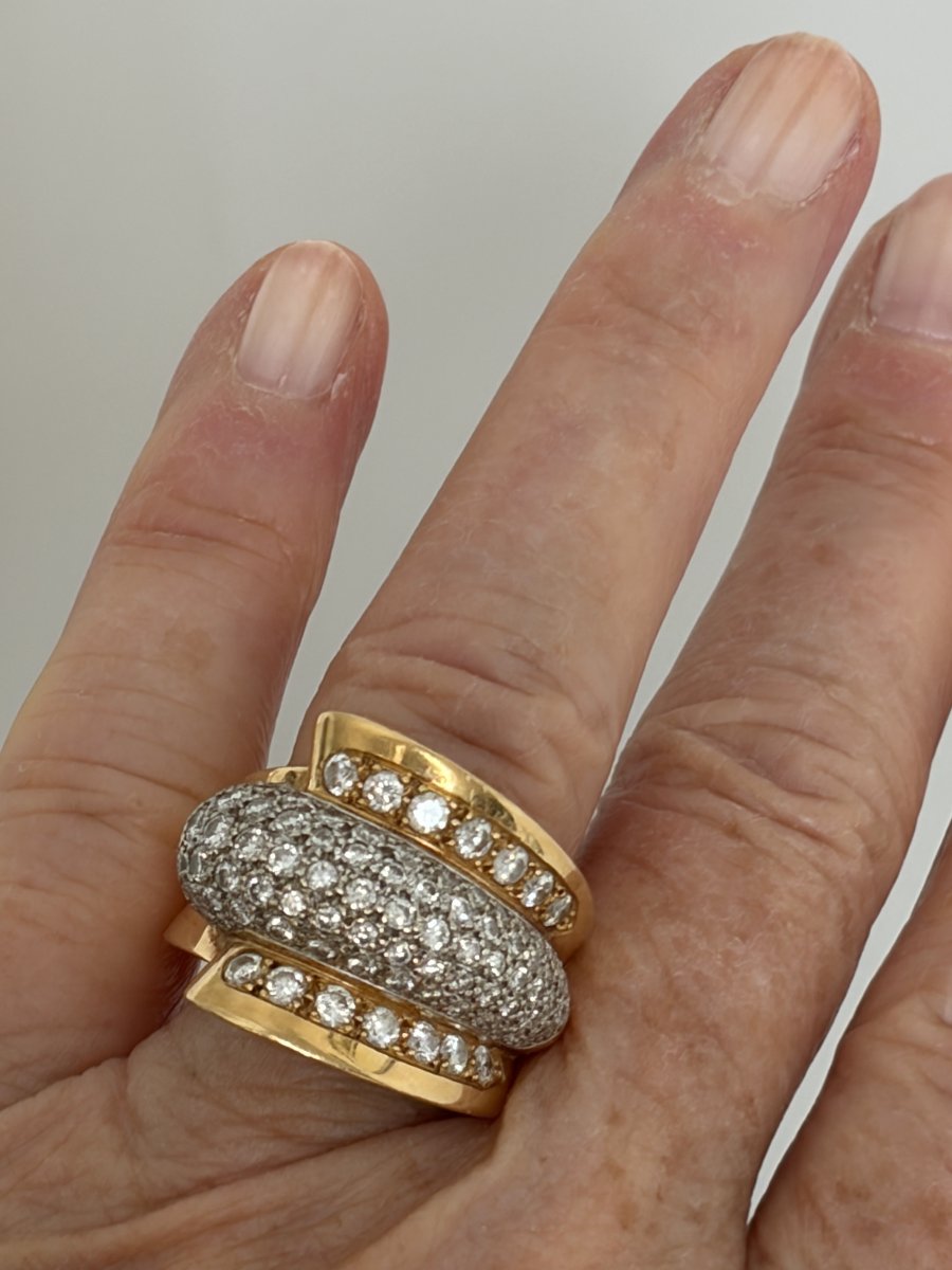 7599- Importante Bague Vintage Or Jaune Diamants 2,00 ct-photo-2