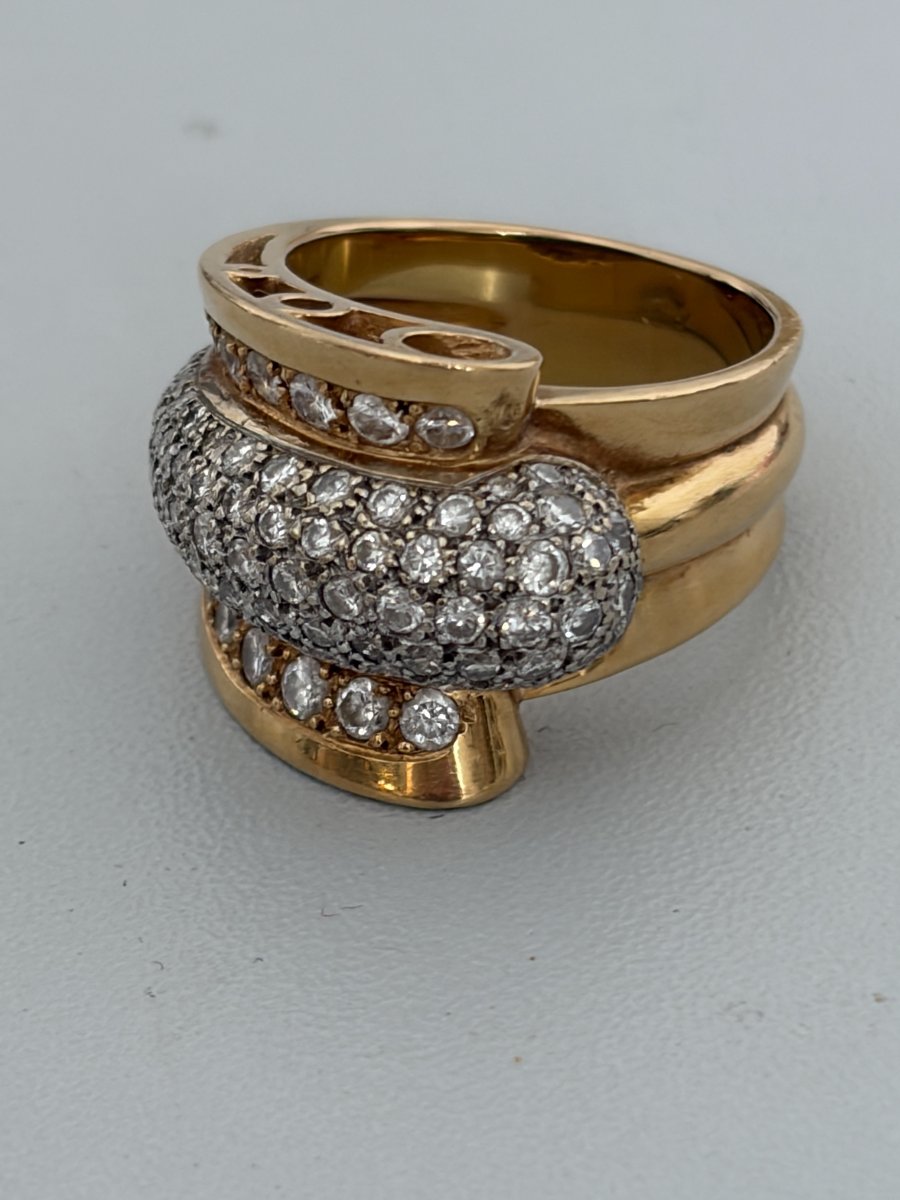 7599- Importante Bague Vintage Or Jaune Diamants 2,00 ct-photo-1