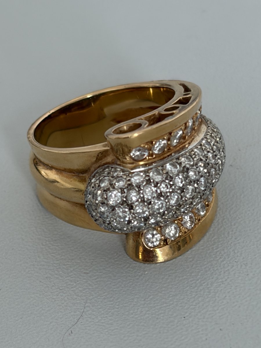 7599- Importante Bague Vintage Or Jaune Diamants 2,00 ct-photo-2