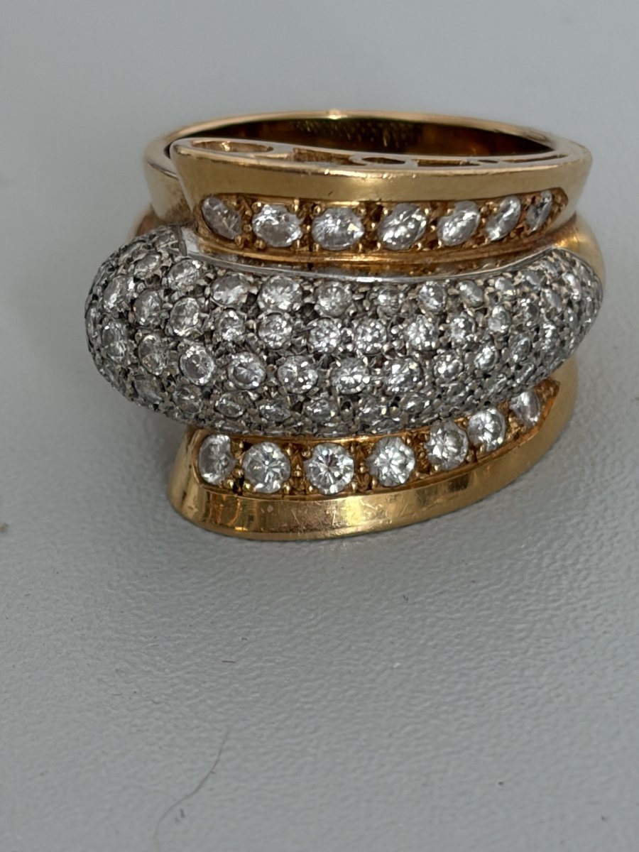 7599- Importante Bague Vintage Or Jaune Diamants 2,00 ct