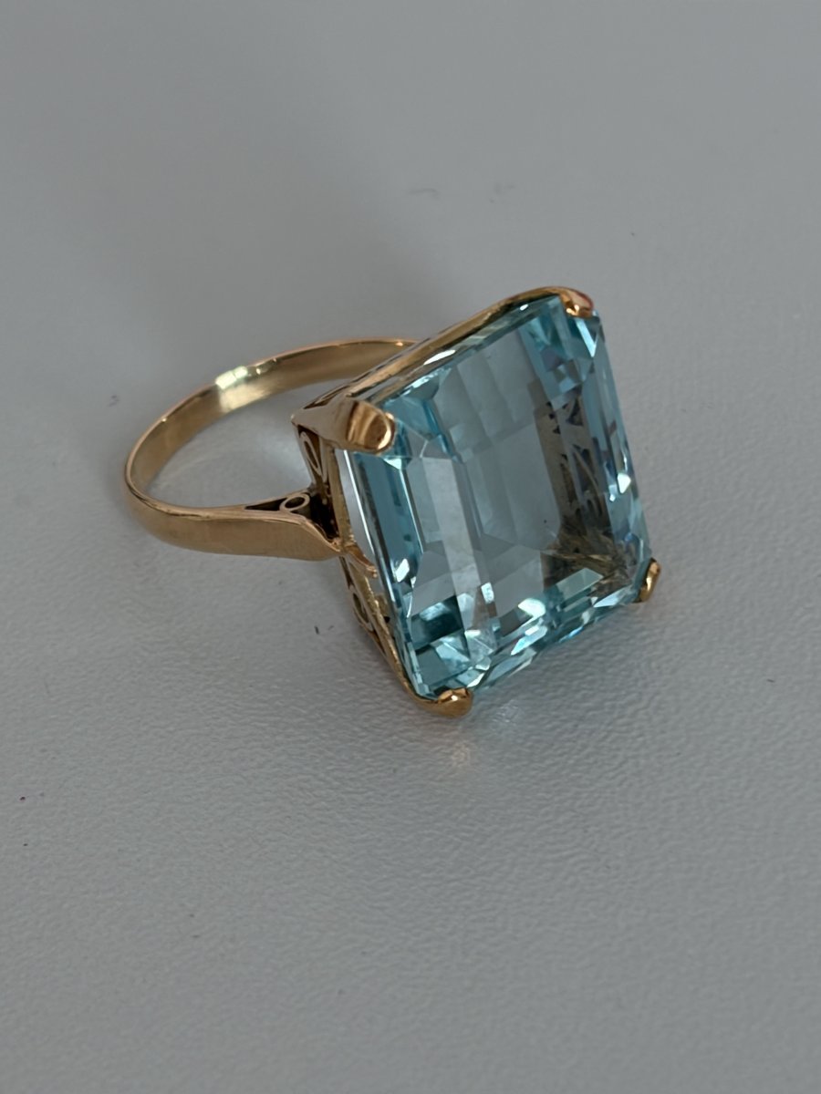 7608- Bague Vintage Or Jaune Aigue-Marine 15,00 ct-photo-2