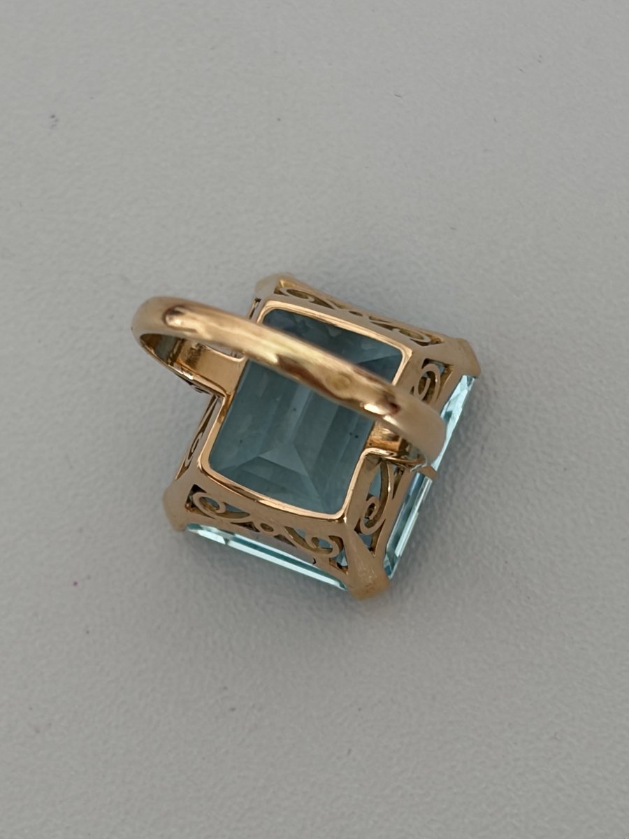 7608- Bague Vintage Or Jaune Aigue-Marine 15,00 ct-photo-4