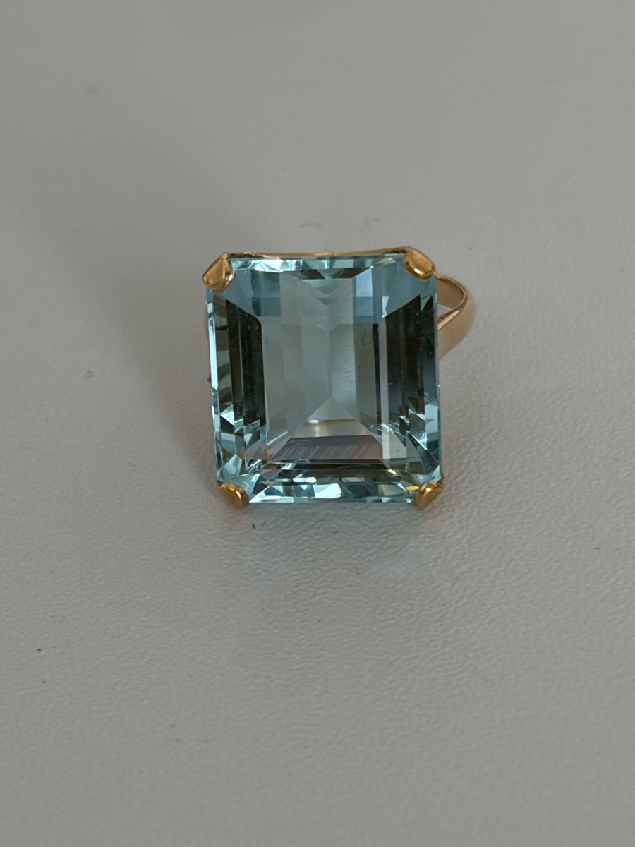 7608- Bague Vintage Or Jaune Aigue-Marine 15,00 ct