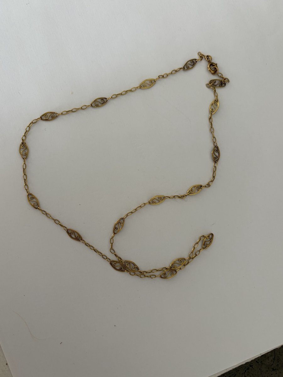 7614- Yellow Gold Filigree Necklace 49 Cm-photo-2
