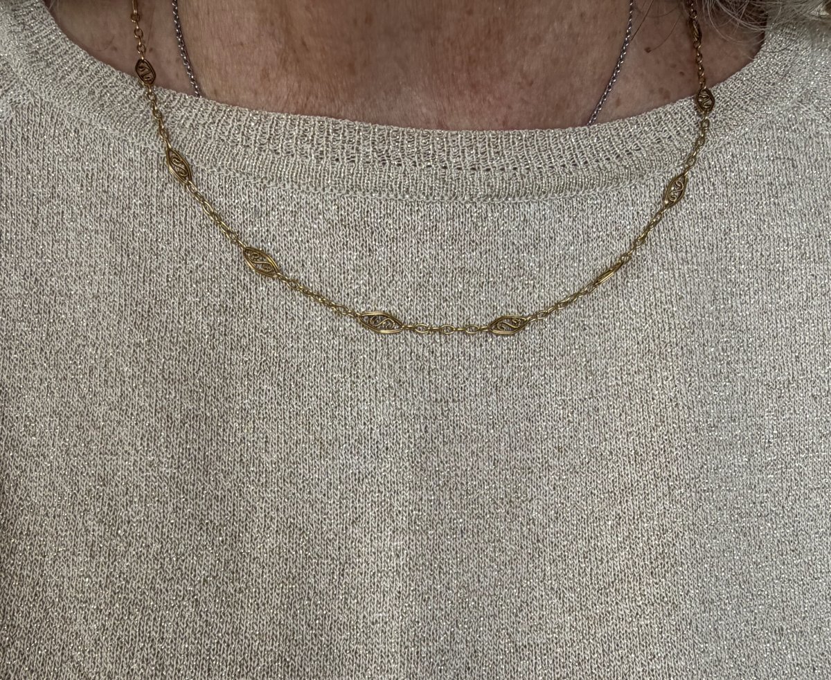 7614- Yellow Gold Filigree Necklace 49 Cm-photo-4