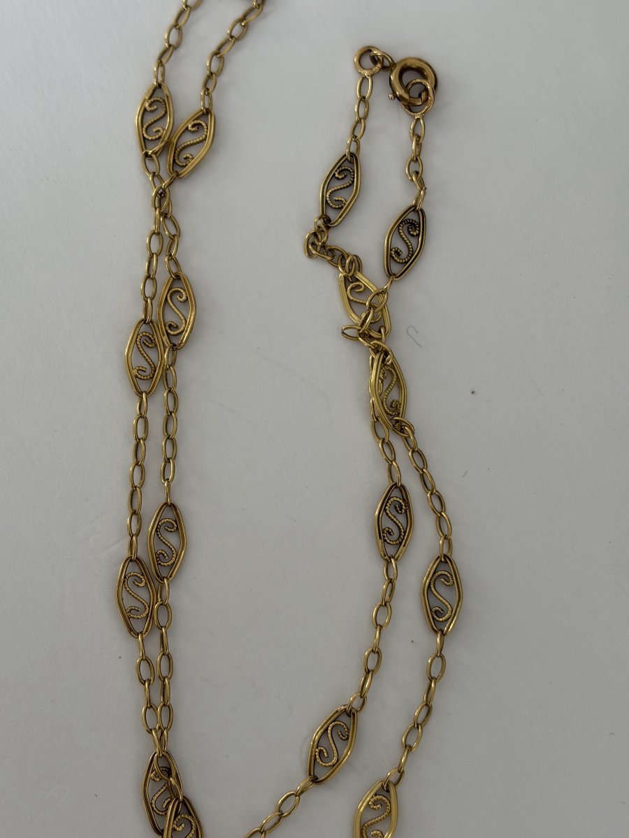 7614- Yellow Gold Filigree Necklace 49 Cm